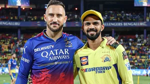 X/@RCBTweets : RCB captain Faf du Plessis with CSK skipper Ruturaj Gaikwas at the toss