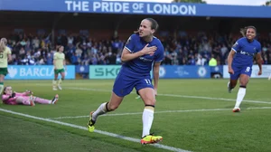 Chelsea's Guro Reiten celebrates a goal.