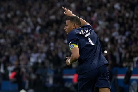 Kylian Mbappe celebrates his side's first goal 