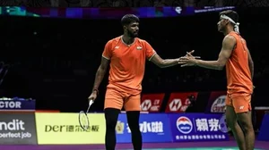  X | BAI Media  : Indian men's double pair Satwik-Chirag in action at the Thailand Open 2024. 