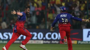 AP Photo/Kashif Masood : Royal Challengers Bengaluru's Yash Dayal celebrates after winning the Indian Premier League cricket against Chennai Super Kings in Bengaluru.