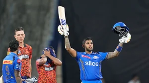 AP Photo/Rajanish Kakade : Mumbai Indians' Suryakumar Yadav celebrates his hundred runs during the Indian Premier League cricket match between Mumbai Indians and Sunrisers Hyderabad in Mumbai.