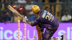 AP Photo/Rajanish Kakade : Kolkata Knight Riders' Venkatesh Iyer is bowled out by Mumbai Indians' Jasprit Bumrah during the Indian Premier League cricket match between Mumbai Indians and Kolkata Knight Riders in Mumbai.