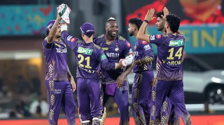 Kolkata Knight Riders celebrate a Sunrisers Hyderabad wicket during their Indian Premier League 2024 final victory. - BCCI/IPL