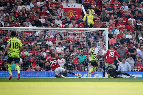 Arsenal's Leandro Trossard scores a goal