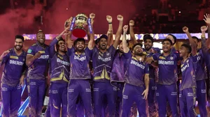 BCCI/IPL : Shreyas Iyer and his Kolkata Knight Riders teammates celebrate with the Indian Premier League trophy after beating Sunrisers Hyderabad in the 2024 final in Chennai on Sunday (May 26).