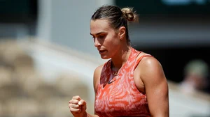 Aryna Sabalenka celebrates her victory at the French Open