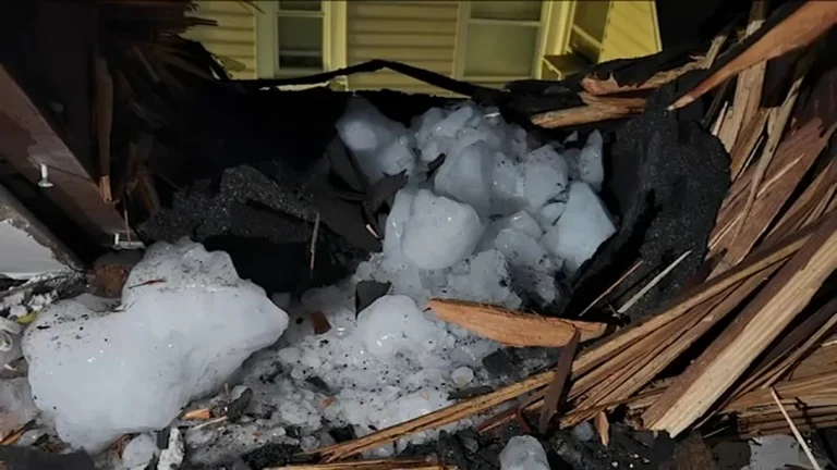 Ice chunk debris that fell on Gomez's home. - X