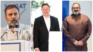 X and PTI : L: Congress leader Rahul Gandhi | C: Tesla and SpaceX chief Elon Musk | R: Former Union minister Rajeev Chandrasekhar