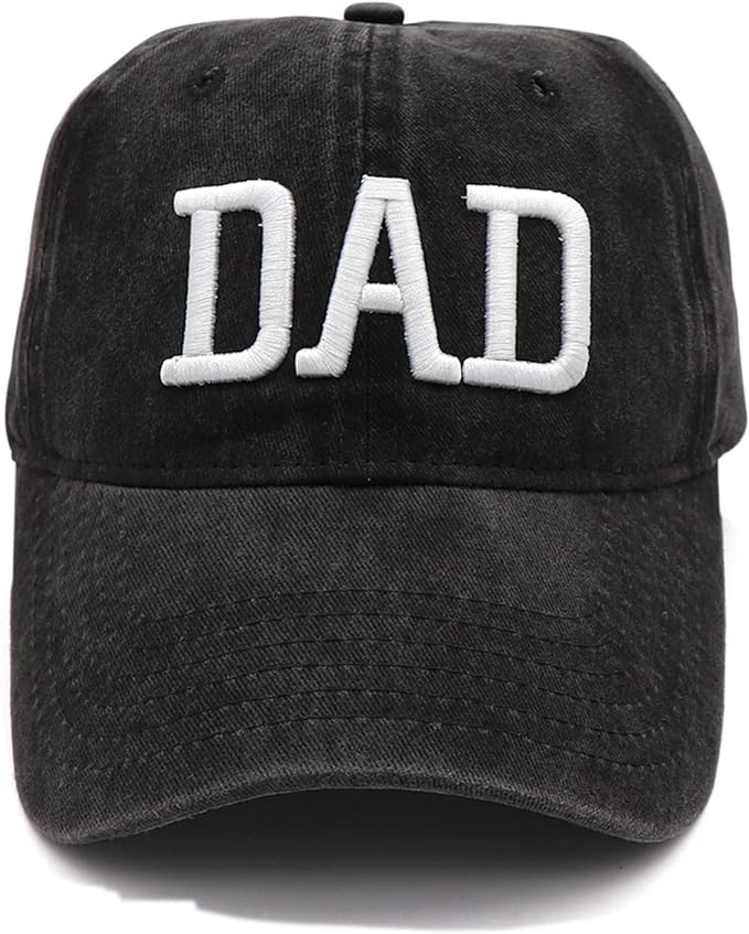 A black cap with text DAD on it