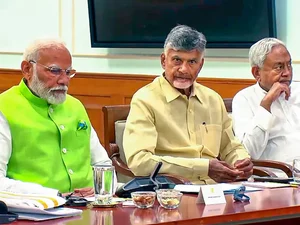 PTI : PM-designate Narendra Modi with TDP chief Chandrababu Naidu and JDU chief Nitish Kumar |