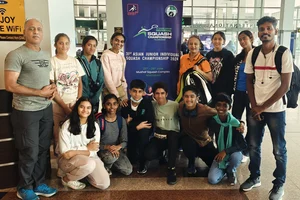 X | India Squash : India national squash players in Pakistan for the 2024 Asian Junior Individual Squash Championships. 