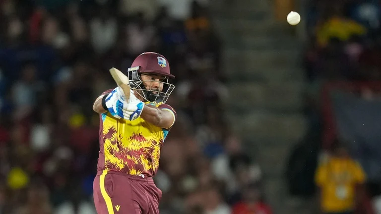 Nicholas Pooran bats during the T20 World Cup 2024 match between England and the West Indies at Darren Sammy National Cricket Stadium in Gros Islet, St Lucia. - Photo: AP/Ramon Espinosa