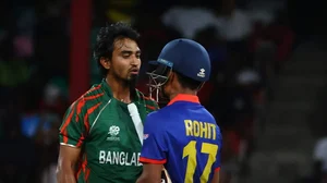Photo: X/ @RONBupdates : Bangladesh pacer Tanzim Hasan Sakib was involved in a verbal spat with Nepal captain Rohit Paudel during the ICC T20 World Cup 2024 match.