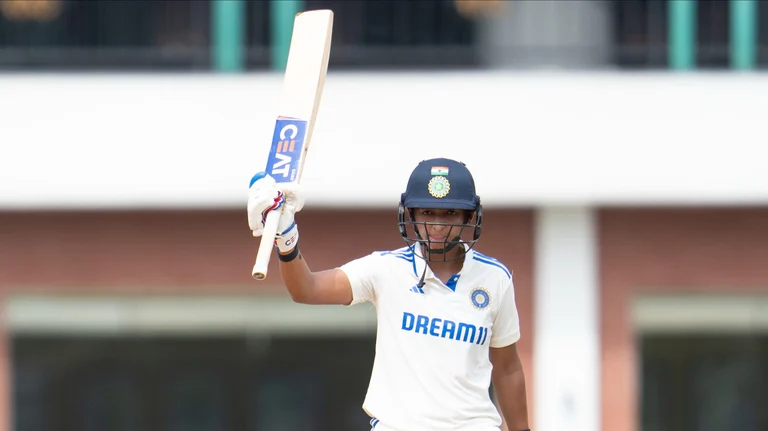Captain Harmanpreet Kaur celebrates her half-century during the India women vs South Africa, one-off Test in Chennai on Saturday (June 29).  - X/BCCI Women