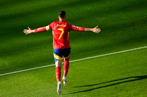 Petr Josek/AP : Alvaro Morata celebrates a goal against Croatia