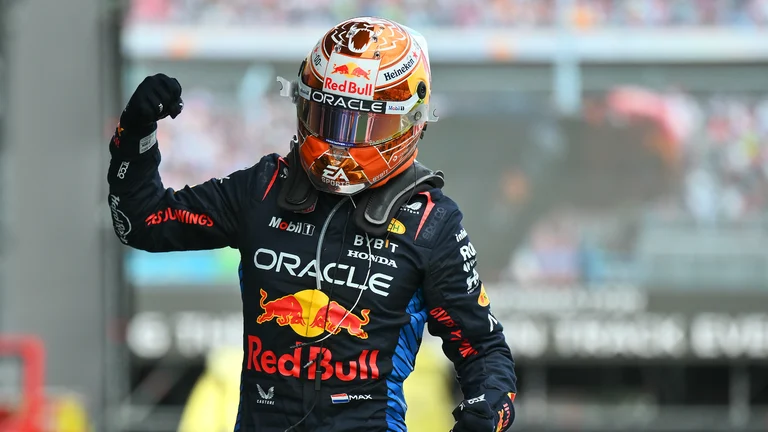 Max Verstappen celebrates in Barcelona on Sunday. - null