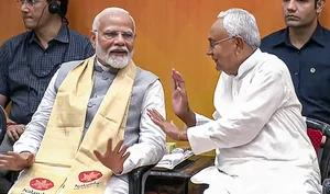 PTI : Nalanda: Prime Minister Narendra Modi and Bihar CM Nitish Kumar during the inauguration of the new campus of Nalanda University