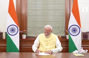 PTI : Prime Minister Narendra Modi takes charge of the office, in New Delhi, Monday, June 10, 2024. 