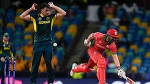 Photo: AP/Ricardo Mazalan : Marcus Stoinis (left ) in action during the Australia vs Oman, T20 World Cup 2024 match in Barbados on Thursday (June 6). 