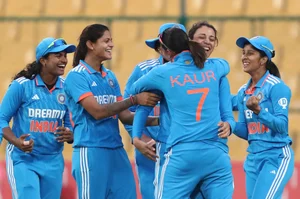 X | BCCI Women  : India women celebrate their win over South Africa women in the 2nd ODI match on June 19, Wednesday at M Chinnaswamy stadium, Benglauru. 