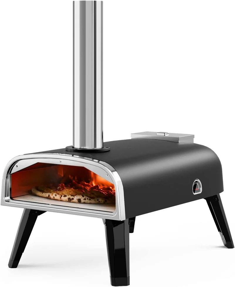 A stainless steel pizza oven