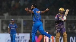 Photo: AP : Jasprit Bumrah celebrating after taking a wicket in the IPL 2024.