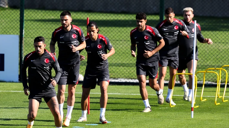 Turkish players warm up during a training session ahead of the Euro 2024 soccer tournament, at Hasan Dogan sport complex, outside Istanbul, Turkey, Wednesday, May 29, 2024. Turkey will play friendly matches with Italy and Poland during its preparation before the Euro 2024. - AP