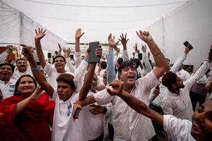 AP : Congress party supporters cheer as they follow proceedings of vote counting at their party headquarters in New Delhi, June 4, 2024.