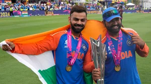 AP/Ricardo Mazalan : Rohit Sharma (right) and Virat Kohli celebrate their team's success in the T20 WC final.