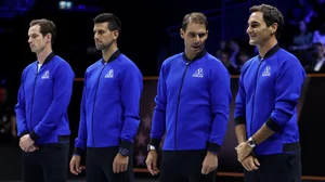 Federer (R) with his former rivals at the 2022 Laver Cup.