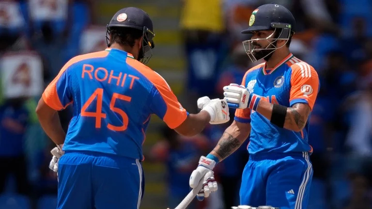 India skipper Rohit Sharma with Virat Kohli at T20 World Cup 2024 - AP/Lynne Sladky