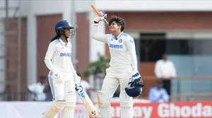 Photo: X/ @BCCIWomen : Shafali Verma (R) celebrating after completing her maiden double ton in Test cricket.