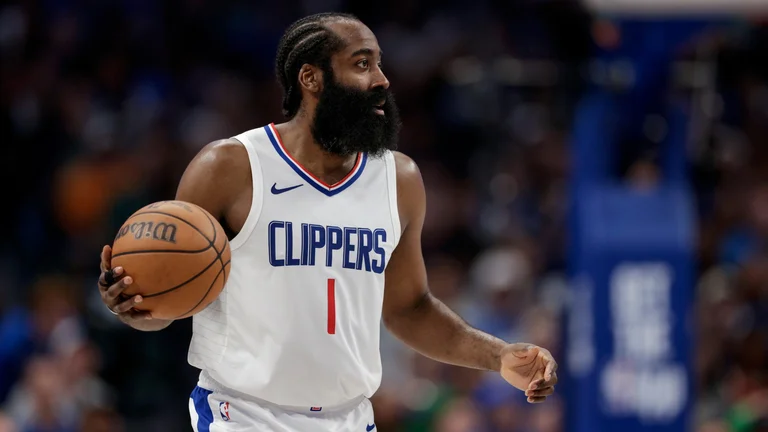 James Harden in action during Game 4 of the Los Angeles Clippers' 2024 first-round playoff series vs. the Dallas Mavericks - null