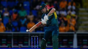 AP/Ricardo Mazalan : Mitchell Marsh bats during the Australia vs Namibia, T20 World Cup 2024 match.