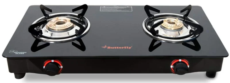 Butterfly Smart Glass Top 2 Burner Open Gas Stove