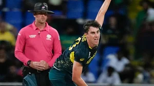 AP/Lynne Sladky : Pat Cummins bowls during the Australia vs Bangladesh, ICC T20 World Cup 2024 match in Antigua.
