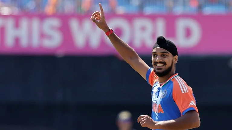 India's Arshdeep Singh celebrates the dismissal of United States' Shayan Jahangir during the ICC Men's T20 World Cup cricket match between United States and India at the Nassau County International Cricket Stadium in Westbury, New York, Wednesday, June 12, 2024. - AP/Adam Hunger