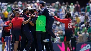 AP : USA players celebrate their super over win against Pakistan. 