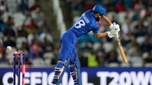 AP/Ricardo Mazalan : Ibrahim Zadran is clean bowled by Kagiso Rabada, during the Afghanistan vs South Africa, ICC T20 World Cup 2024 match in Trinidad on Thursday (June 27).