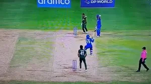 Screengrab : Rashid Khan throws his bat at Karim Janat during the Afghanistan vs Bangladesh, ICC T20 World Cup 2024 match in Saint Vincent. 