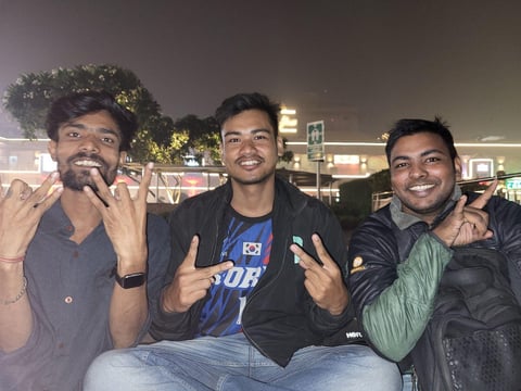 MC Freezak (extreme-left) sitting with his friend Brijesh and hip-hop partner, MC Akshay Tashan (extreme right) after a busy four months of work, to remember the good old days of being active rappers