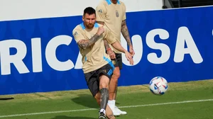 AP/Miguel Martinez : Lionel Messi trains with the Argentina national football team ahead of the start of Copa America 2024.
