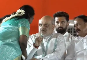 X/@KodelaDeepak : Screengrab from the video clip of Tamilisai's (L) interaction with Amit Shah. 