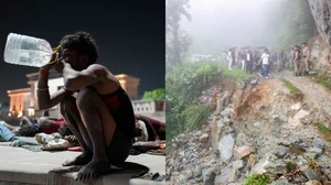 PTI : Heatwave in Delhi (L); landslide in Sikkim (R)