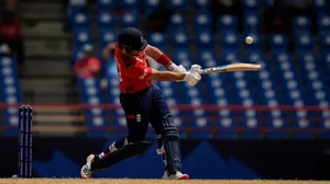 AP Photo/Ramon Espinosa : England's Liam Livingstone plays a shot during the ICC Men's T20 World Cup cricket match between England and South Africa at Darren Sammy National Cricket Stadium in Gros Islet, Saint Lucia.