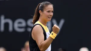 Daria Kasatkina celebrates after converting championship point at Eastbourne