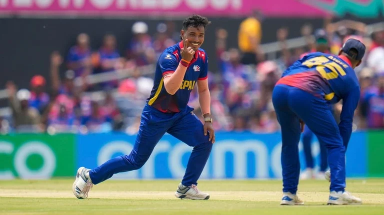 Nepal players during their match against Netherlands at the T20 World Cup - AP/Julio Cortez