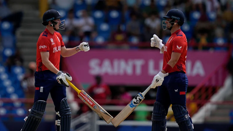 Harry Brook and Liam Livingstone in T20 WC 2024. AP Photo