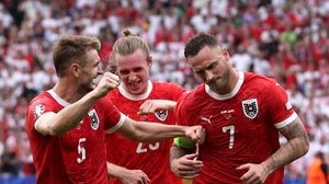 X | UEFA Euro 2024 : Austria celebrate their 3-1 victory against Poland in UEFA Euro 2024 in Berlin. 